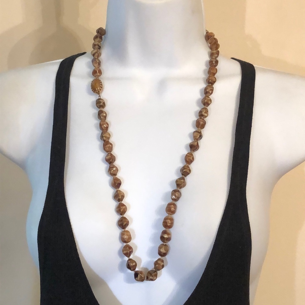 Vintage Stone Look Ceramic Statement Necklace Fan… - image 4